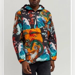 Reason Half Zip ANORAK Kanji Japan Dragon Mesh Hooded Windbreaker Size M NWOT
